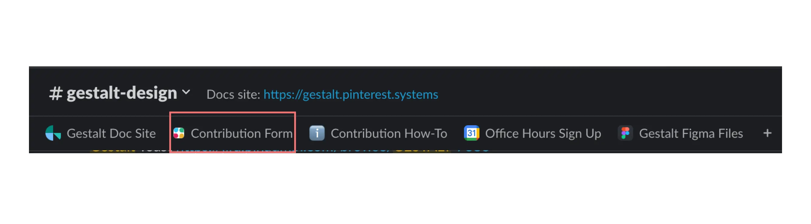 Screenshot of the Slack interface with the link to the contribution form circled in red.